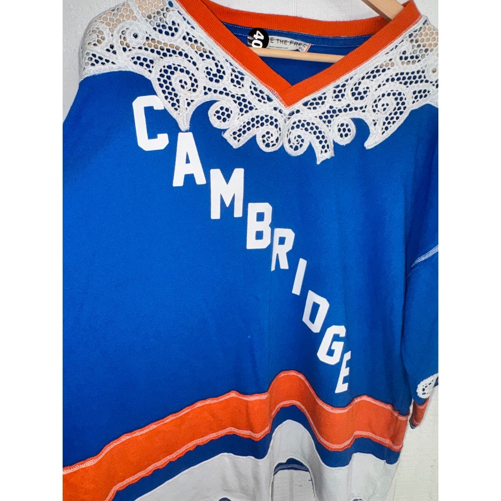 We The Free Cambridge Hockey Jersey Women Blue Orange Lace Accent S/M - Picture 4 of 7